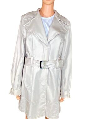 INC International Concepts Light Beige Belted Trench Coat Midi Length Lined SZ M